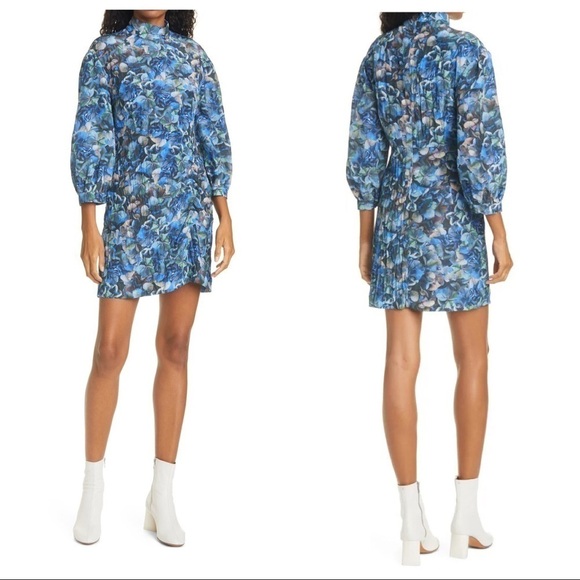 Baum Und Pferdgarten Aaliah Hydrangea Print Long Sleeve Mini Dress - Picture 1 of 15